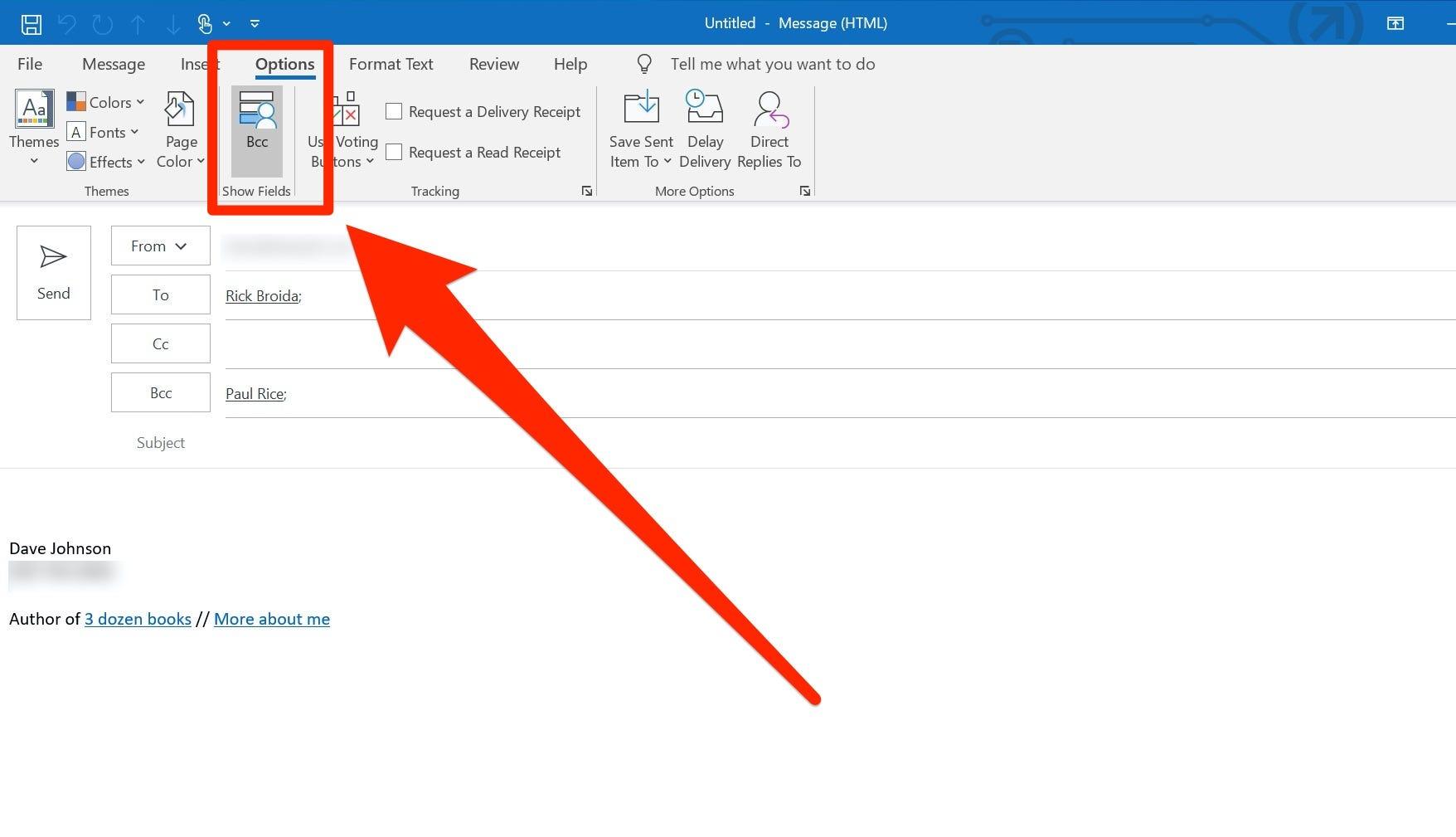 how to add bcc line in outlook for mac